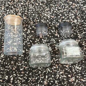 Set of Clear Glass and Plastic Jars